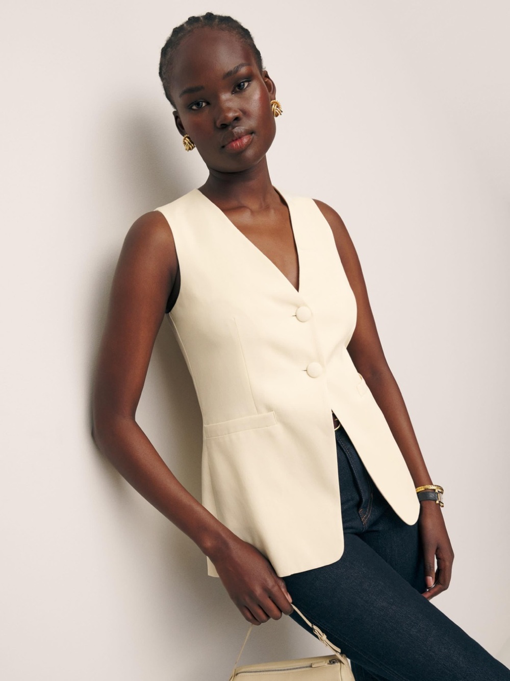 Reformation Casey vest in color Sugar, size M